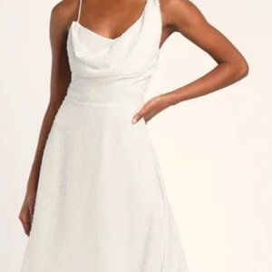 Lulus Take A Chance on Romance White Swiss Dot Asymmetrical Dress Size M Wedding